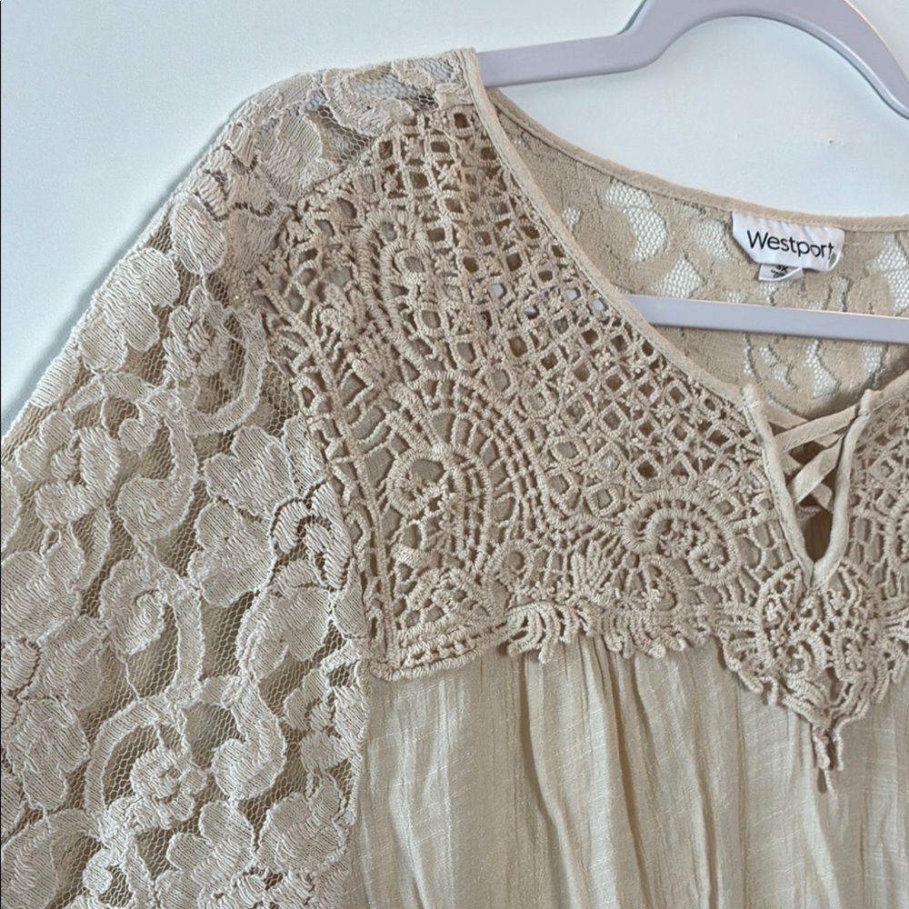 Westport Cream Crochet Lace Detail Blouse - 3/4 Bell Sleeve - Picture 6 of 10